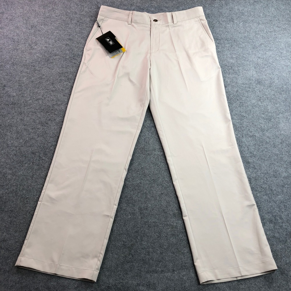 Adidas Mens Golf Tech Pants 34x32 Beige Straight Climalite Moisture Wicking NWT